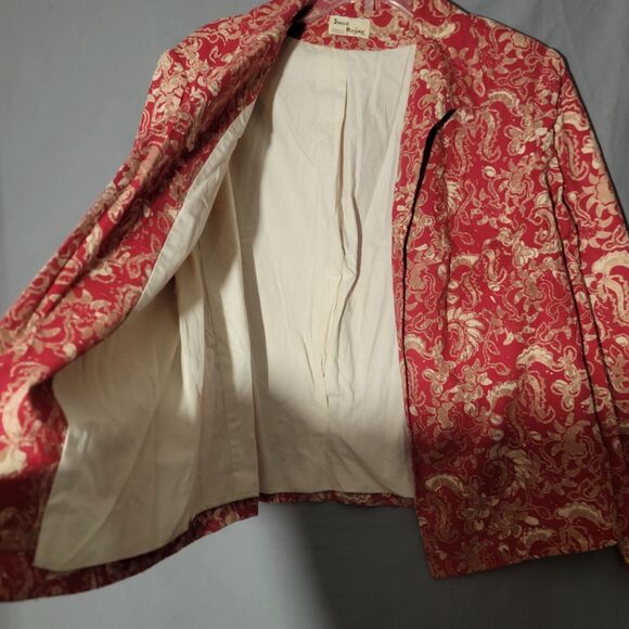 Red Baroque Print Jacket Women's Large Lightweight Inge Rojay Boulder CO - Picture 4 of 10